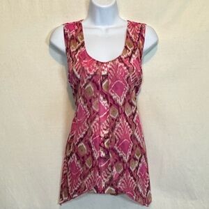 G-78 Susan Lawrence Pink White & Brown Sleeveless‎ Pullover Summer Blouse Size M